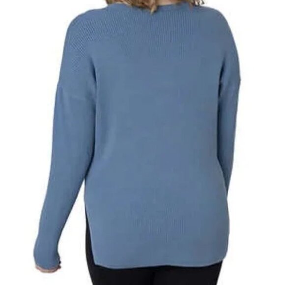 Elle Sweater Cotton Modal Blend V-neck Knit Long Sleeve Blue Women's Size L - Picture 2 of 12